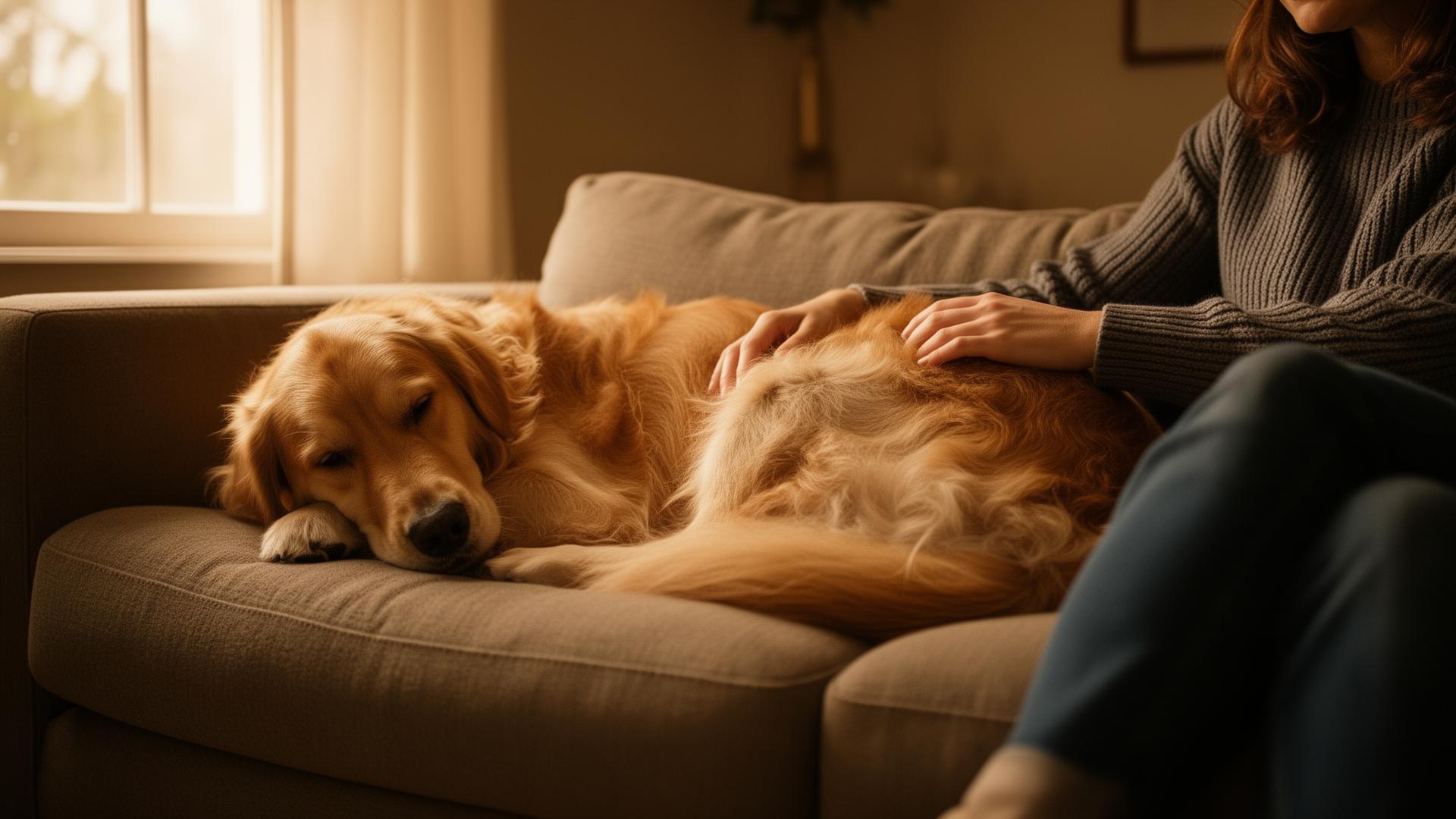 A dog relaxing at home with their owner